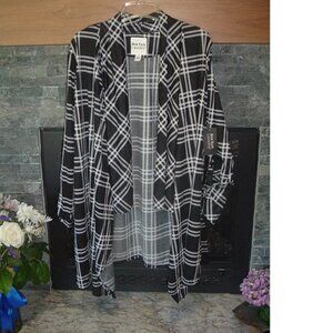 NWT New York Laundry Plaid Lagenlook Draped Cardigan Sweater w/roll-tab Sleeves